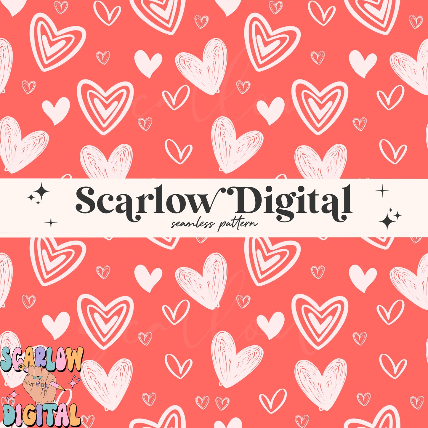 Hearts Seamless Pattern-Valentine's Day Sublimation Digital Design Download-simple valentine's day design, doodle hearts seamless file