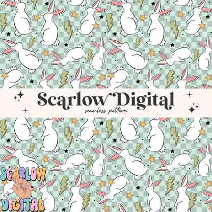 Retro Easter Bunny Seamless Pattern-Easter Sublimation Digital Design Download-checkered easter seamless pattern, boy easter seamless