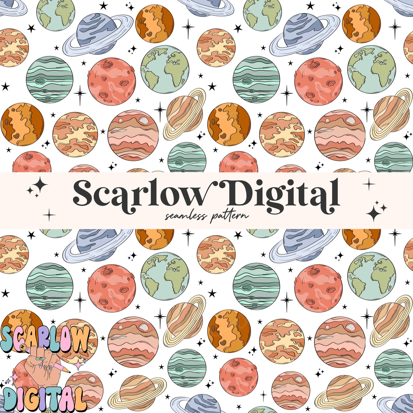 Planets Seamless Pattern Digital Design Download, solar system seamless pattern, outer space seamless pattern, kids seamless, boy seamless