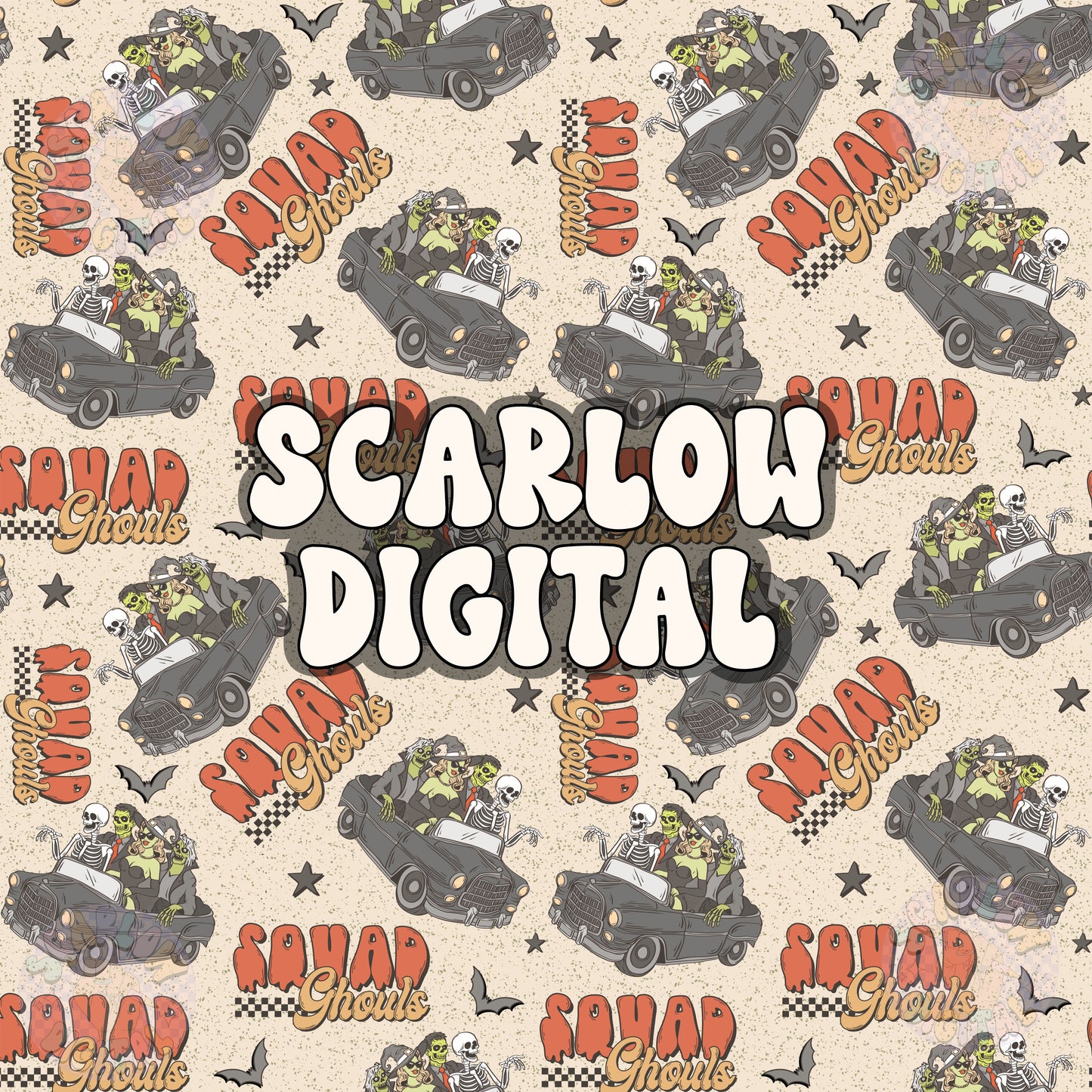 Squad Ghouls Seamless Pattern Digital Design Download, skeletons seamless pattern, zombie seamless, halloween seamless, spooky digital paper