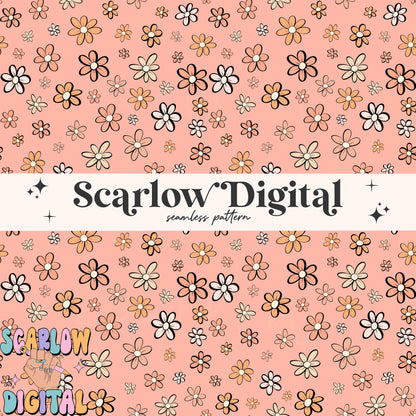 Doodle Flowers Seamless Pattern-Summer Sublimation Digital Design Download-groovy seamless pattern, hippie seamless pattern, summer designs