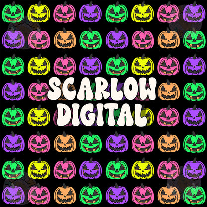 Neon Jack O' Lanterns Seamless Pattern Digital Design Download, Halloween seamless patterns, neon digital paper, spooky seamless patterns