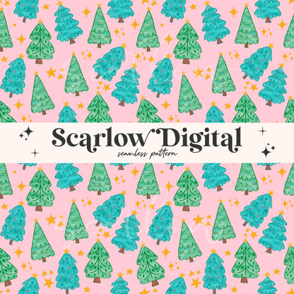 Christmas Trees Seamless Pattern Sublimation Digital Design Download, christmas seamless, girl christmas seamless, pastel christmas seamless