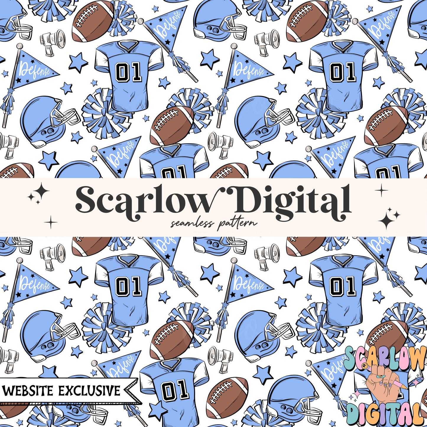 Website Exclusive: Blue and White Football Seamless Pattern Digital Design Download