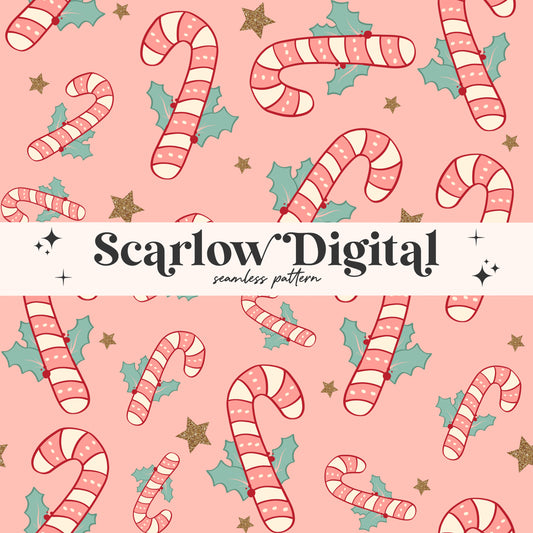 Candy Cane Seamless Pattern-Christmas Sublimation Digital Design Download-boho christmas seamless, girly christmas designs, pink and green
