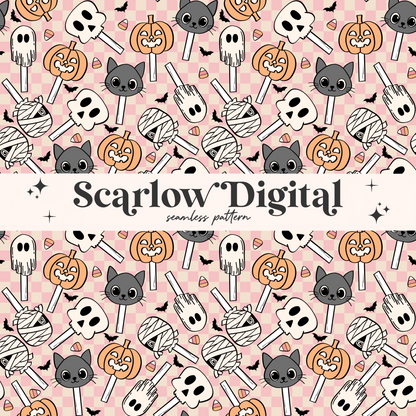 Spooky Suckers Seamless Pattern-Halloween Sublimation Digital Design Download-girl seamless file, halloween surface pattern, kids seamless