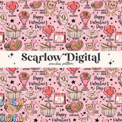 Valentine's Day Seamless Pattern Sublimation Digital Design Download, valentines designs, flowers seamless, chocolate hearts seamless file