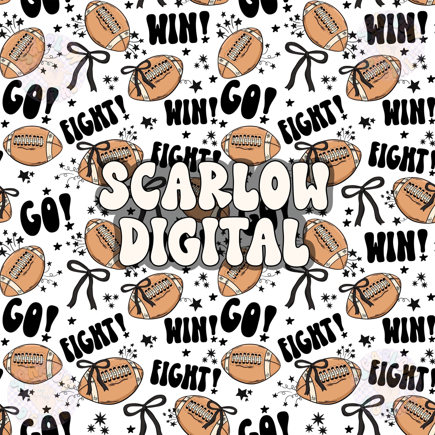 Footballs and Bows Seamless Pattern Digital Design Download, coquette seamless pattern, bows digital prints, football season seamless files