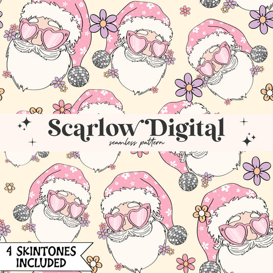 Disco Santa Claus Seamless Pattern-Christmas Sublimation Digital Design Download-preppy santa seamless, disco seamless, retro christmas