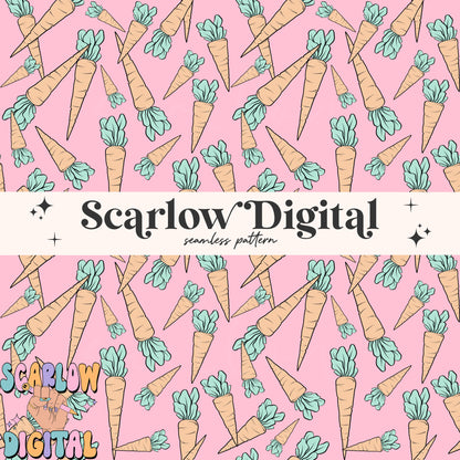 Carrots Seamless Pattern-Easter Sublimation Digital Design Download-girl easter seamless pattern, seamless files for girls, girly easter