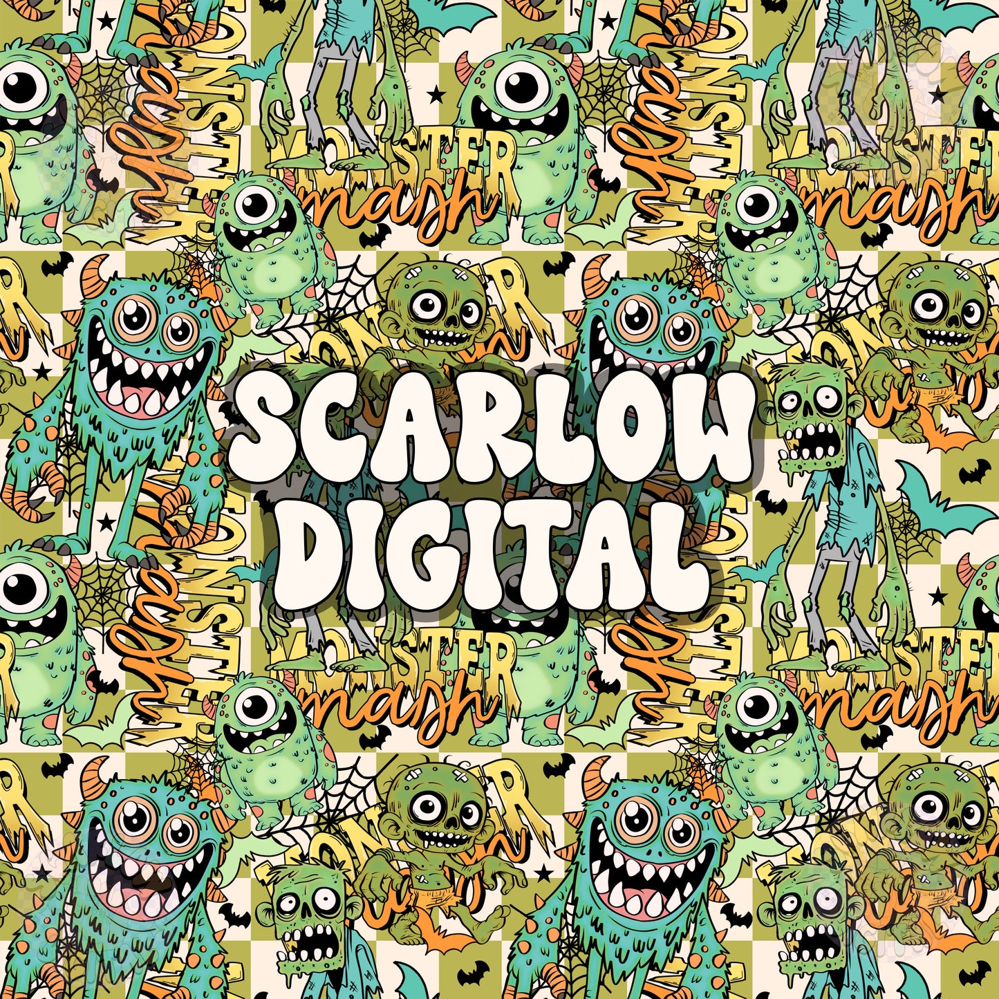 Monsters Seamless Pattern Digital Design Download, Halloween seamless pattern, spooky season seamless pattern, boy seamless pattern design