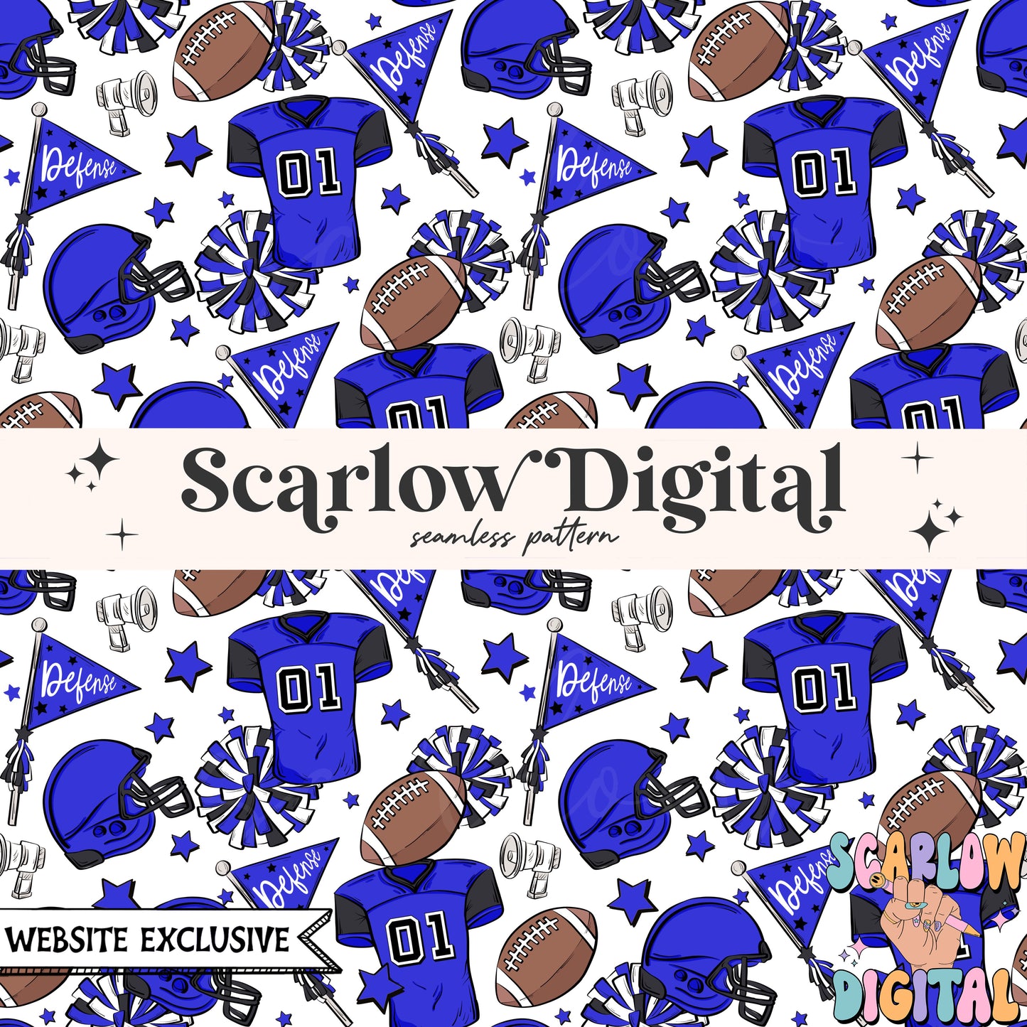 Website Exclusive: Royal Blue and White Football Seamless Pattern Digital Design Download