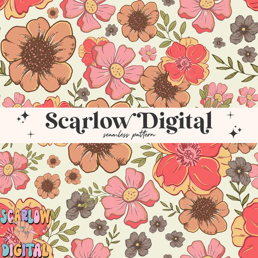 Floral Seamless Pattern Digital Design Download-flowers seamless pattern, little girl seamless file, boho seamless pattern, spring seamless