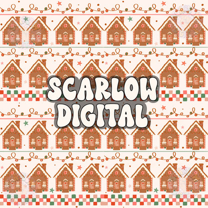 Gingerbread Houses Seamless Pattern Digital Design Download, christmas lights seamless pattern, christmas designs, sweater pattern seamless