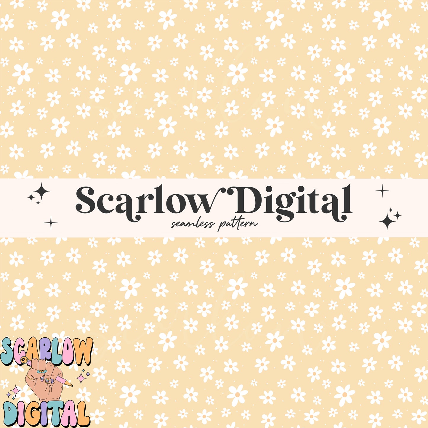 Yellow Flowers Seamless Pattern Digital Design Download, simple floral pattern, doodle flowers seamless, groovy seamless, hippie seamless