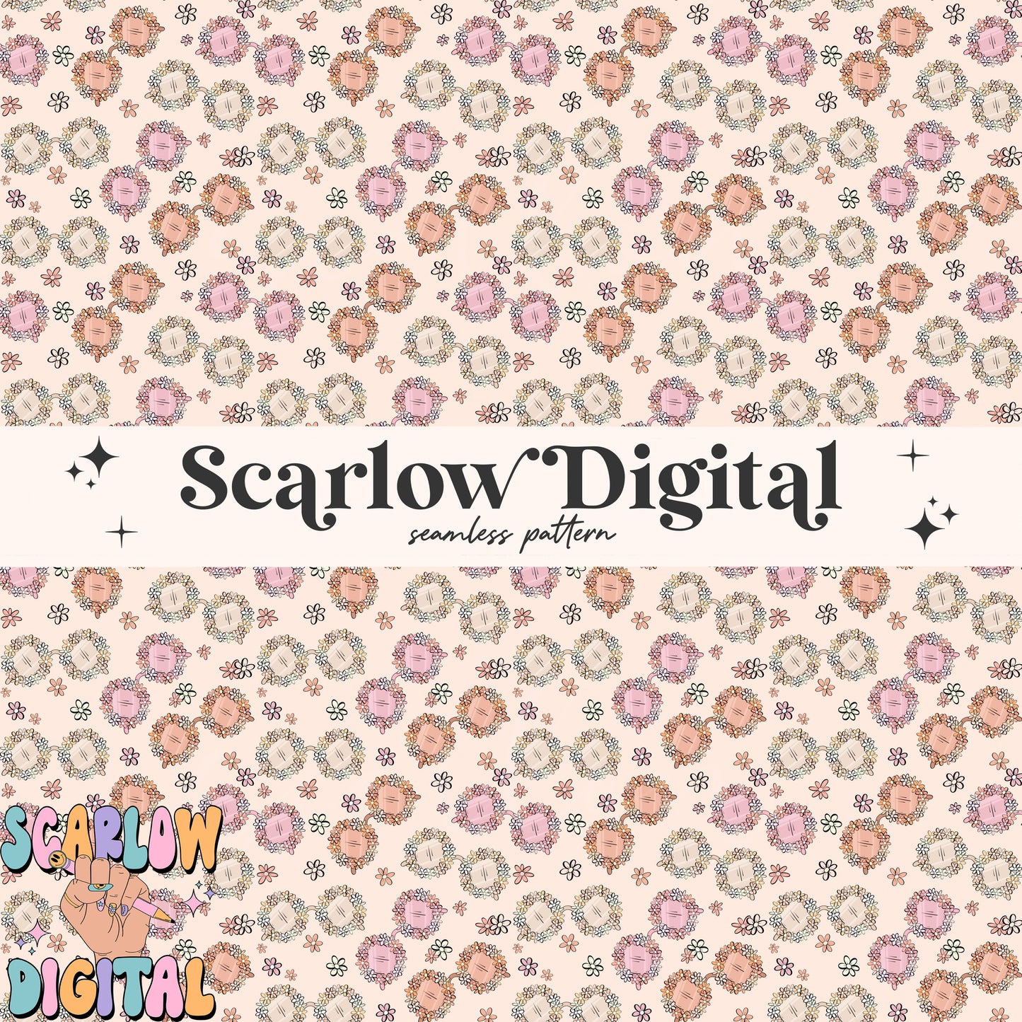 Floral Sunglasses Seamless Pattern-Summer Sublimation Digital Design Download-flowers seamless pattern, boho girly seamless, summer designs