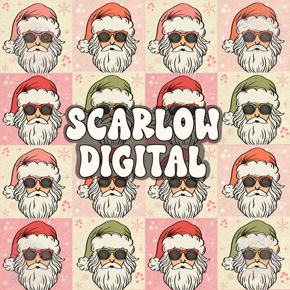 Santa Claus Squares Seamless Pattern Digital Design Download, Christmas seamless pattern, santa hat seamless, winter seamless patterns