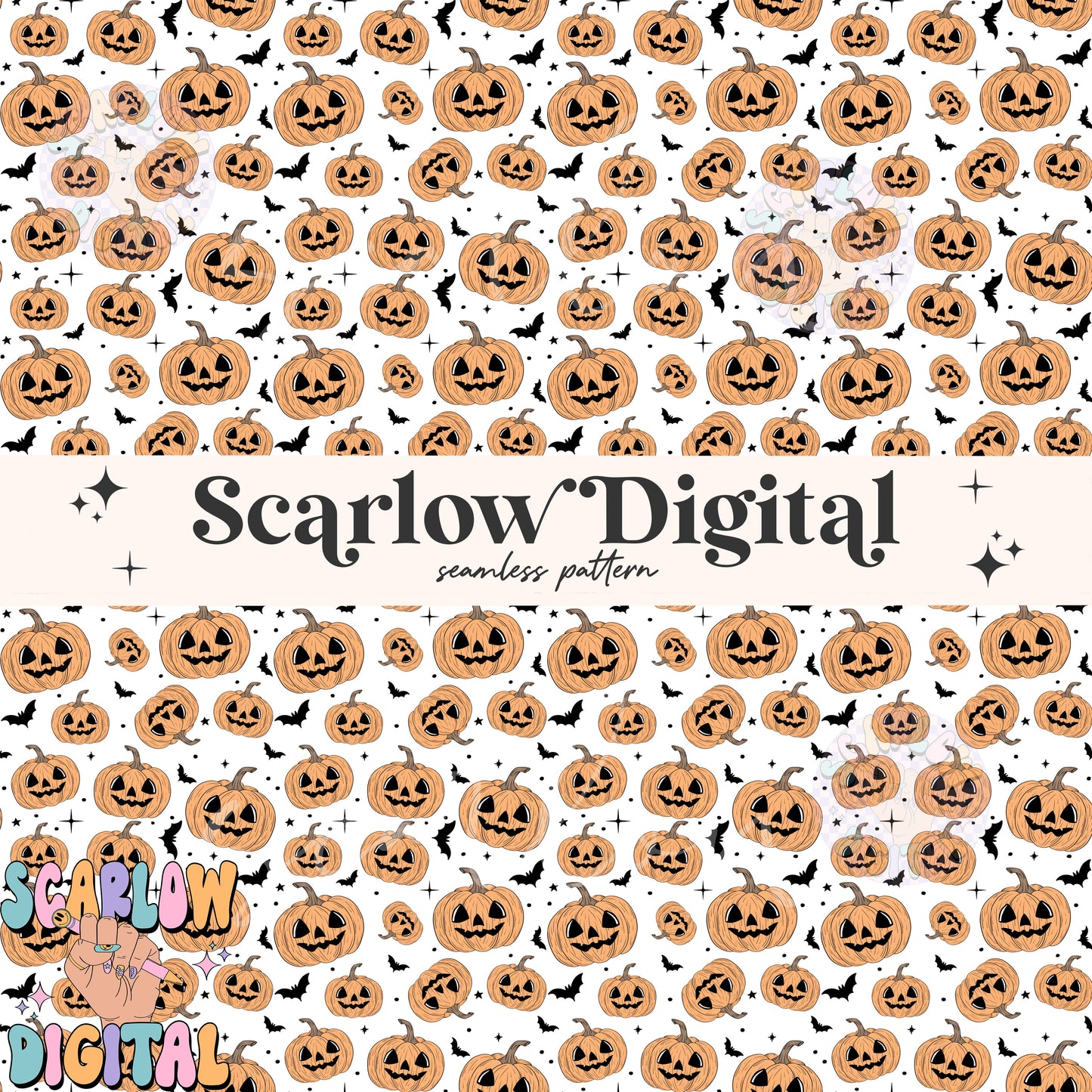 Jack-O'-Lanterns and Bats Seamless Pattern Digital Design Download, halloween seamless pattern, pumpkins digital paper, spooky season design