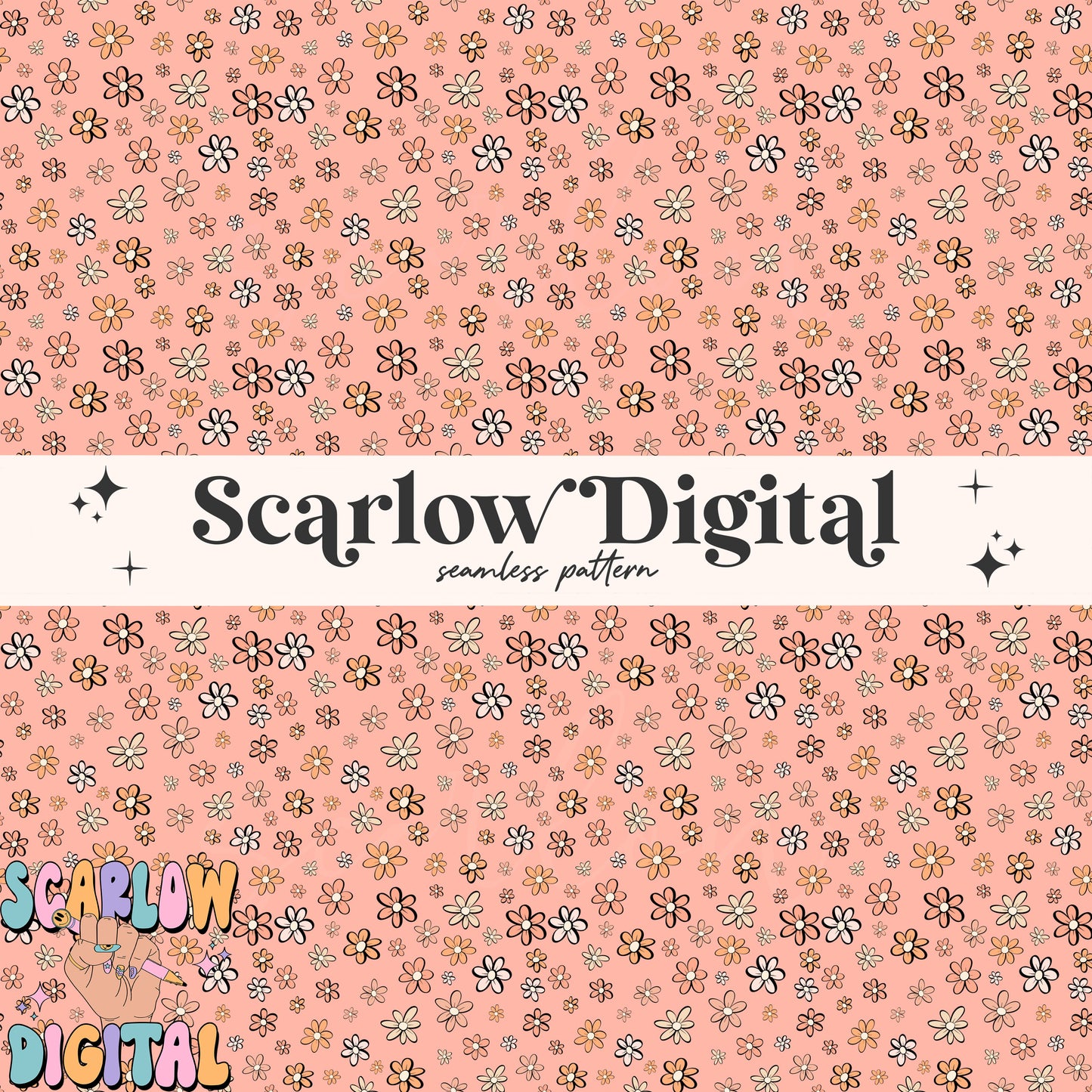 Doodle Flowers Seamless Pattern-Summer Sublimation Digital Design Download-groovy seamless pattern, hippie seamless pattern, summer designs