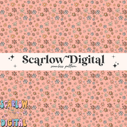 Doodle Flowers Seamless Pattern-Summer Sublimation Digital Design Download-groovy seamless pattern, hippie seamless pattern, summer designs