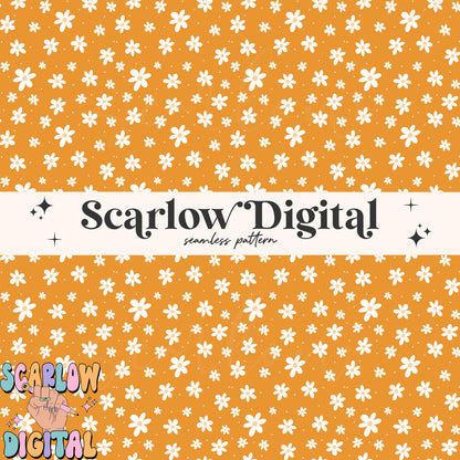 Orange Flowers Seamless Pattern Digital Design Download, simple floral pattern, doodle flowers seamless, groovy seamless, hippie seamless