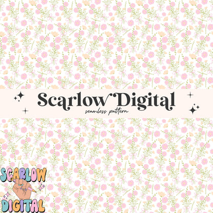 Coquette Bouquet Seamless Pattern Digital Design Download, coquette bow seamless pattern, spring flowers seamless, simple seamless patterns