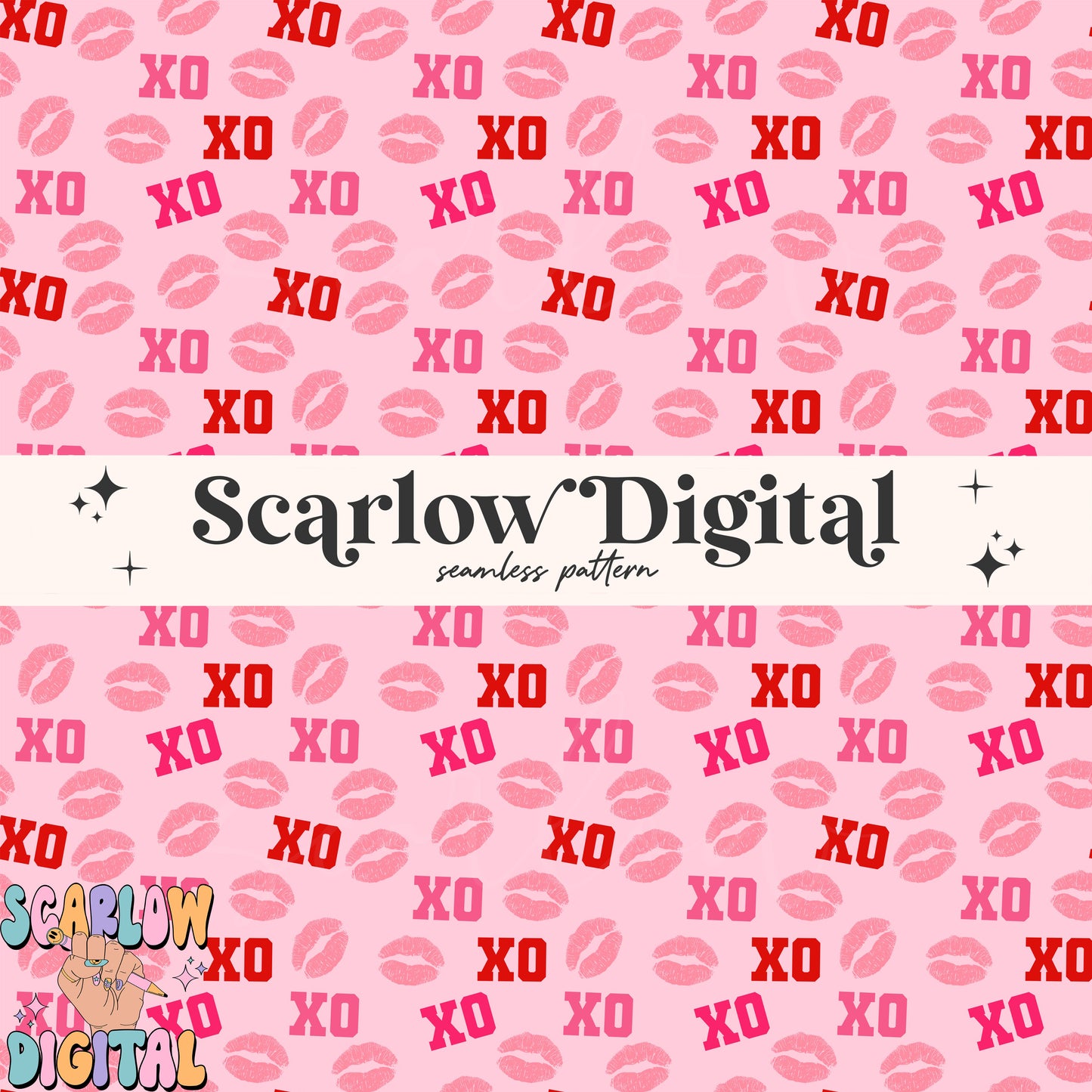 XoXo Seamless Pattern-Valentine's Day Sublimation Digital Design Download-kisses seamless file, vday designs, hearts seamless file designs