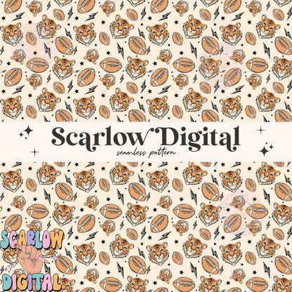 Tigers Seamless Pattern Digital Design Download, Tigers football seamless file, team mascot digital prints, football season seamless