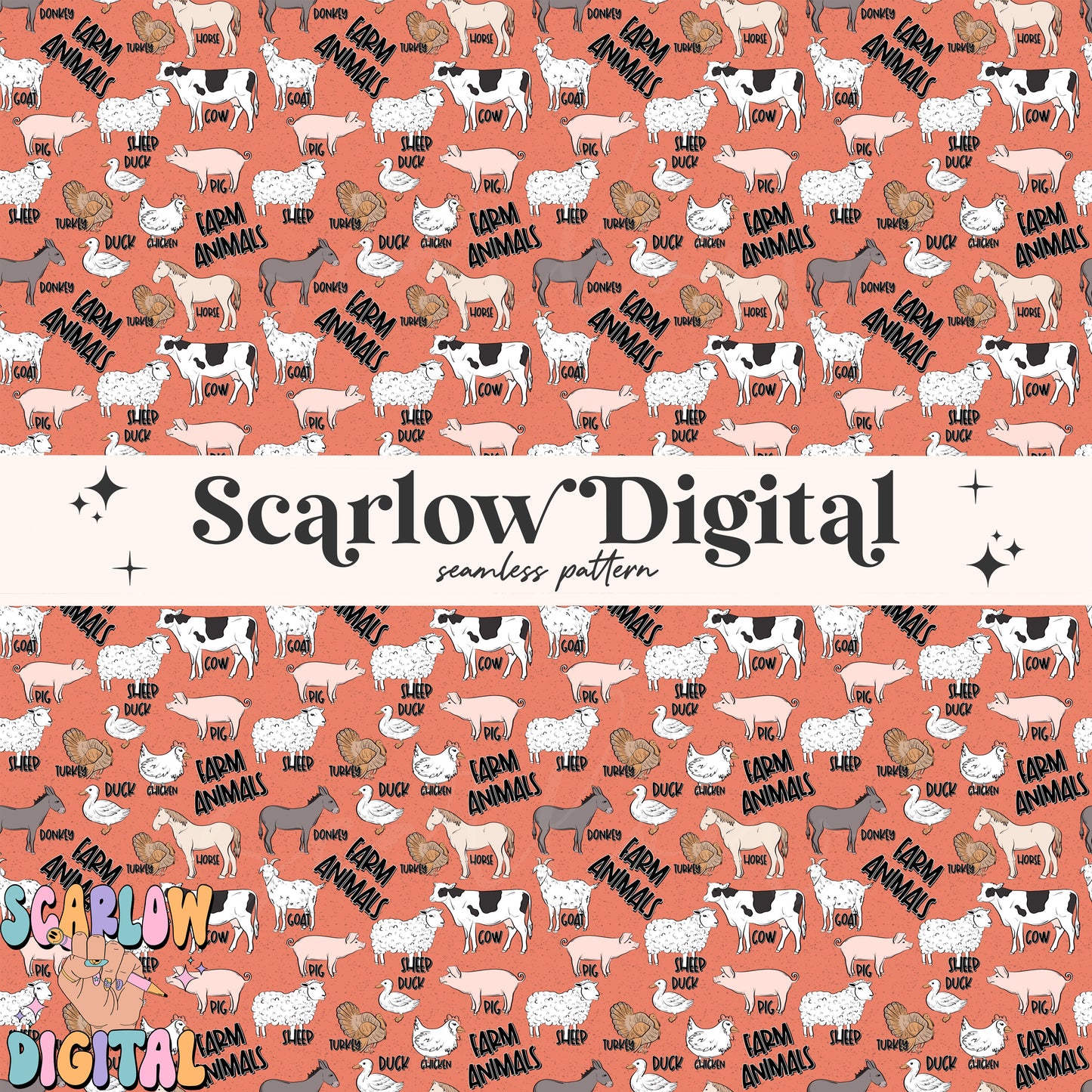 Farm Animals Seamless Pattern Digital Design Download, cows seamless file, boy seamless pattern, kids seamless pattern, country seamless