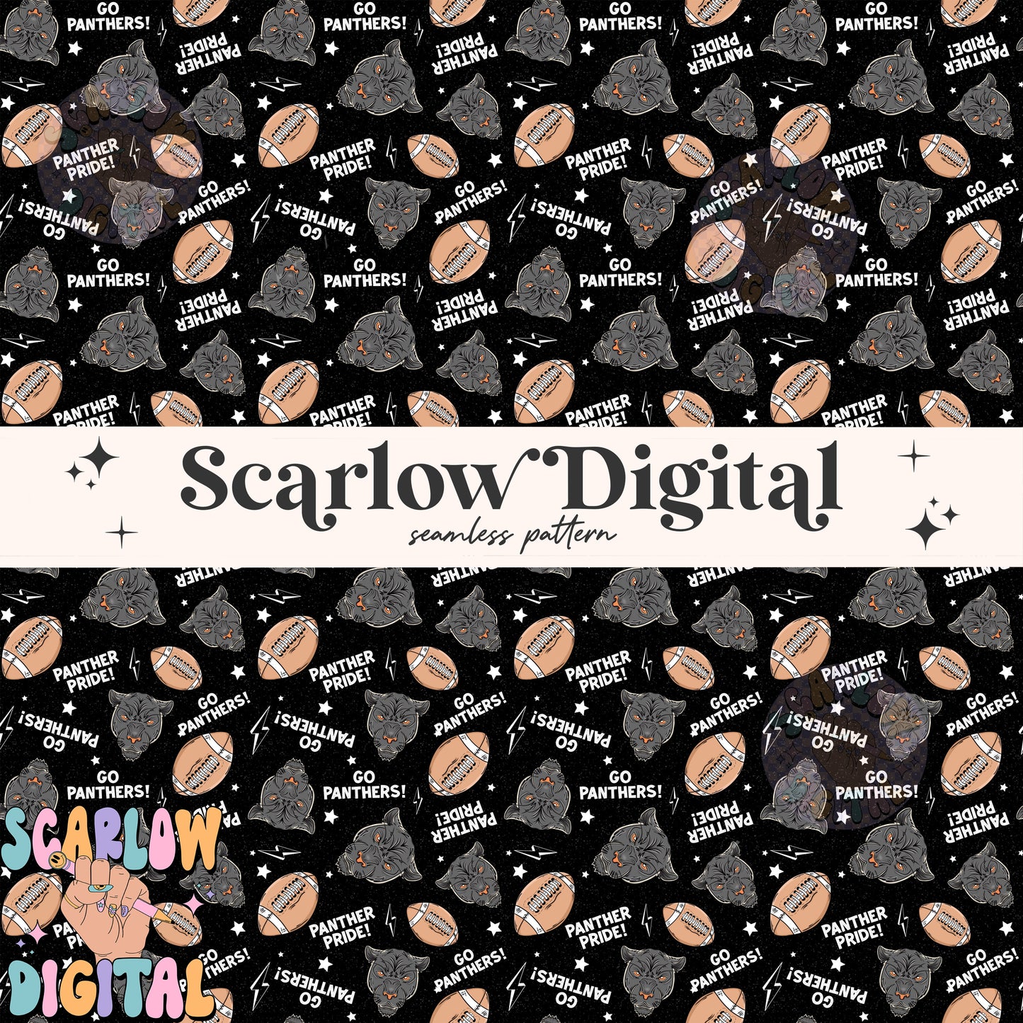 Panthers Seamless Pattern Digital Design Download, Panthers football seamless file, team mascot digital prints, football season seamless