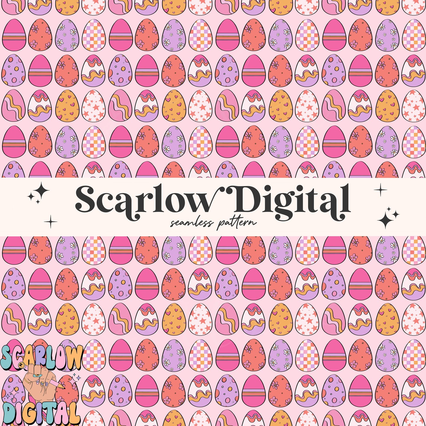 Preppy Eggs Seamless Pattern-Easter Sublimation Digital Design Download-girly seamless pattern, spring seamless file, easter seamless design