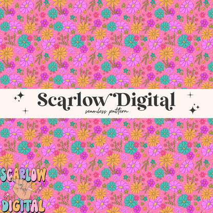 Bright Spring Flowers Seamless Pattern, trendy seamless, daisy seamless, floral digital print, flowers seamless prints, digital paper file