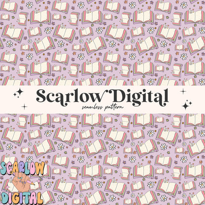 Books Seamless Pattern Sublimation Digital Design Download, flowers seamless pattern, smut seamless pattern, reading seamless patterns