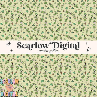 Lucky Skeletons Seamless Pattern-St Patrick's Day Sublimation Digital Design Download-shamrock seamless, irish seamless, funny seamless