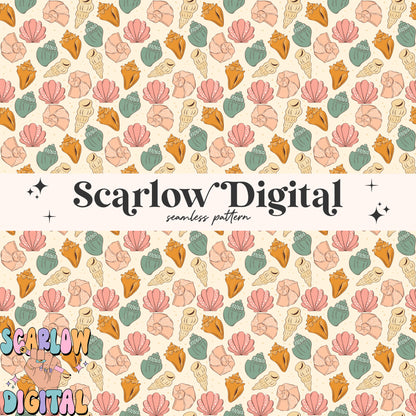 Floral Sea Shells Seamless Pattern Digital Design Download, summer seamless pattern, boho seamless pattern, girl seamless, adult seamless