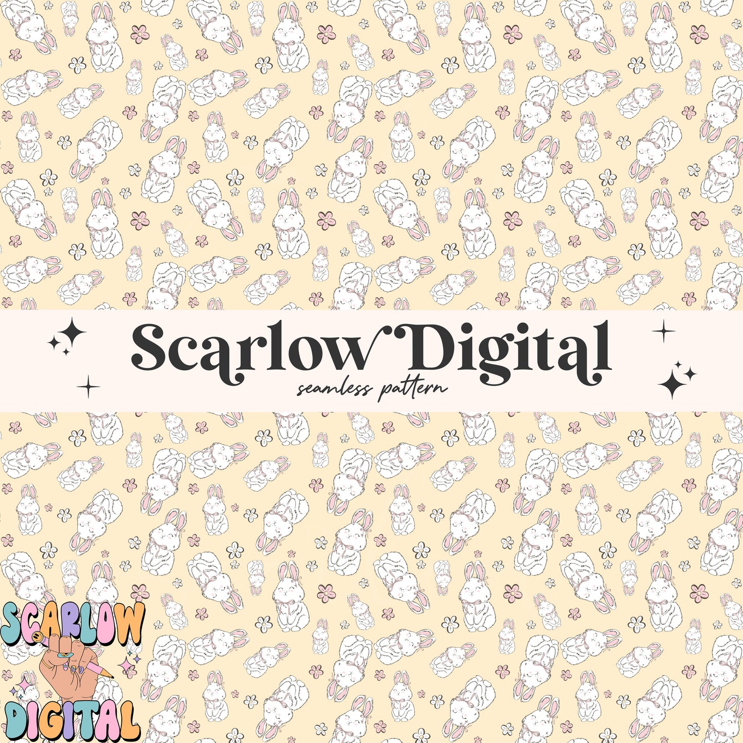 Floral Easter Bunny Seamless Pattern Sublimation Digital Design Download, flowers seamless pattern, spring seamless file, girly seamless