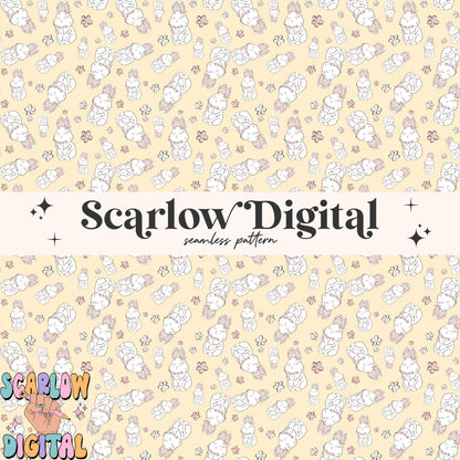 Floral Easter Bunny Seamless Pattern Sublimation Digital Design Download, flowers seamless pattern, spring seamless file, girly seamless