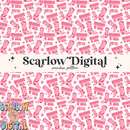 Howdy Y'all Seamless Pattern-Western Sublimation Digital Design Download-cowgirl seamless pattern, preppy seamless file, girly seamless file