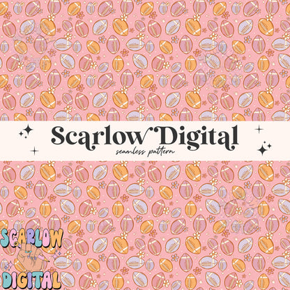 Flowers and Football Seamless Pattern Digital Design Download, fall seamless pattern, girl football designs, football season seamless files