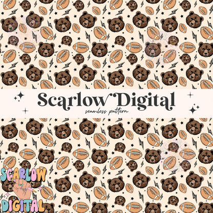 Bears Seamless Pattern Digital Design Download, bears football seamless file, team mascot digital prints, football season seamless patterns