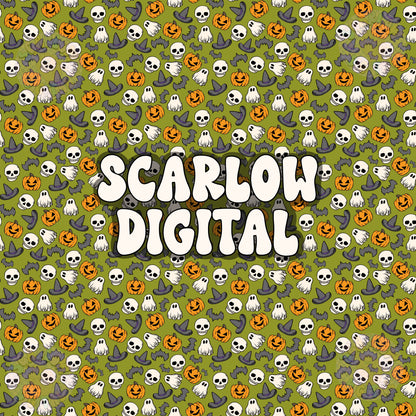 Halloween Seamless Pattern Digital Design Download, pumpkin seamless, jack o lantern seamless, skull seamless, witch seamless, fall seamless