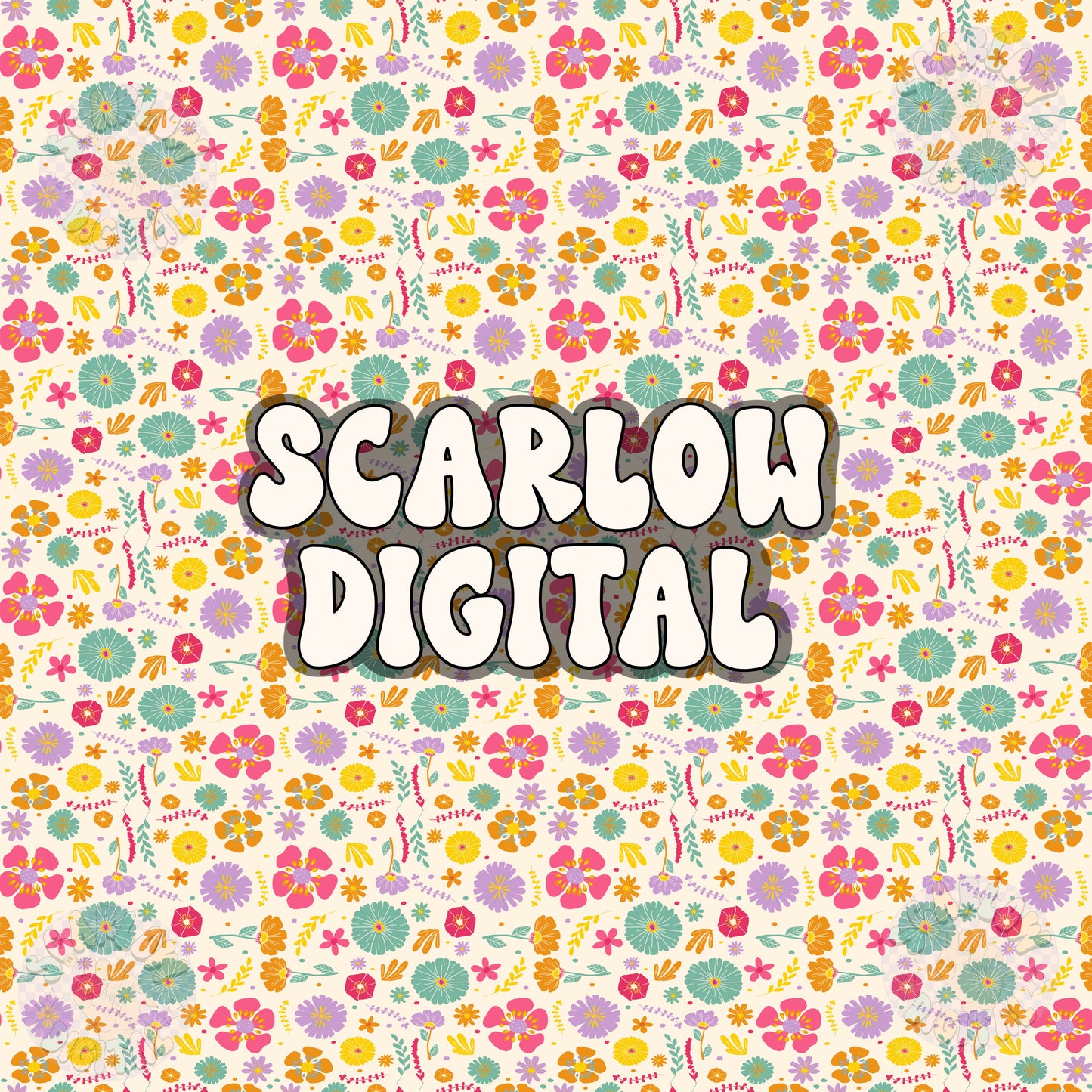 Doodle Flowers Seamless Pattern Digital Design Download, bright colored prints, colorful seamless files, trendy floral seamless pattern