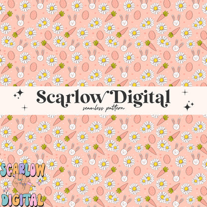 Boho Easter Seamless Pattern Digital Design Download, carrots seamless pattern, floral seamless pattern, easter bunny seamless pattern