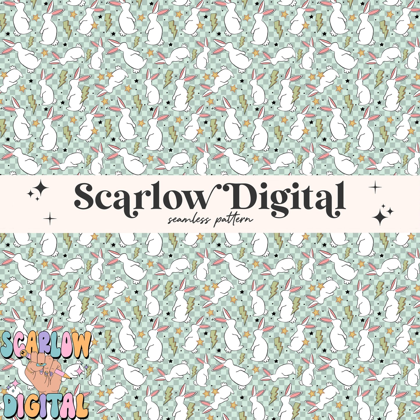 Retro Easter Bunny Seamless Pattern-Easter Sublimation Digital Design Download-checkered easter seamless pattern, boy easter seamless