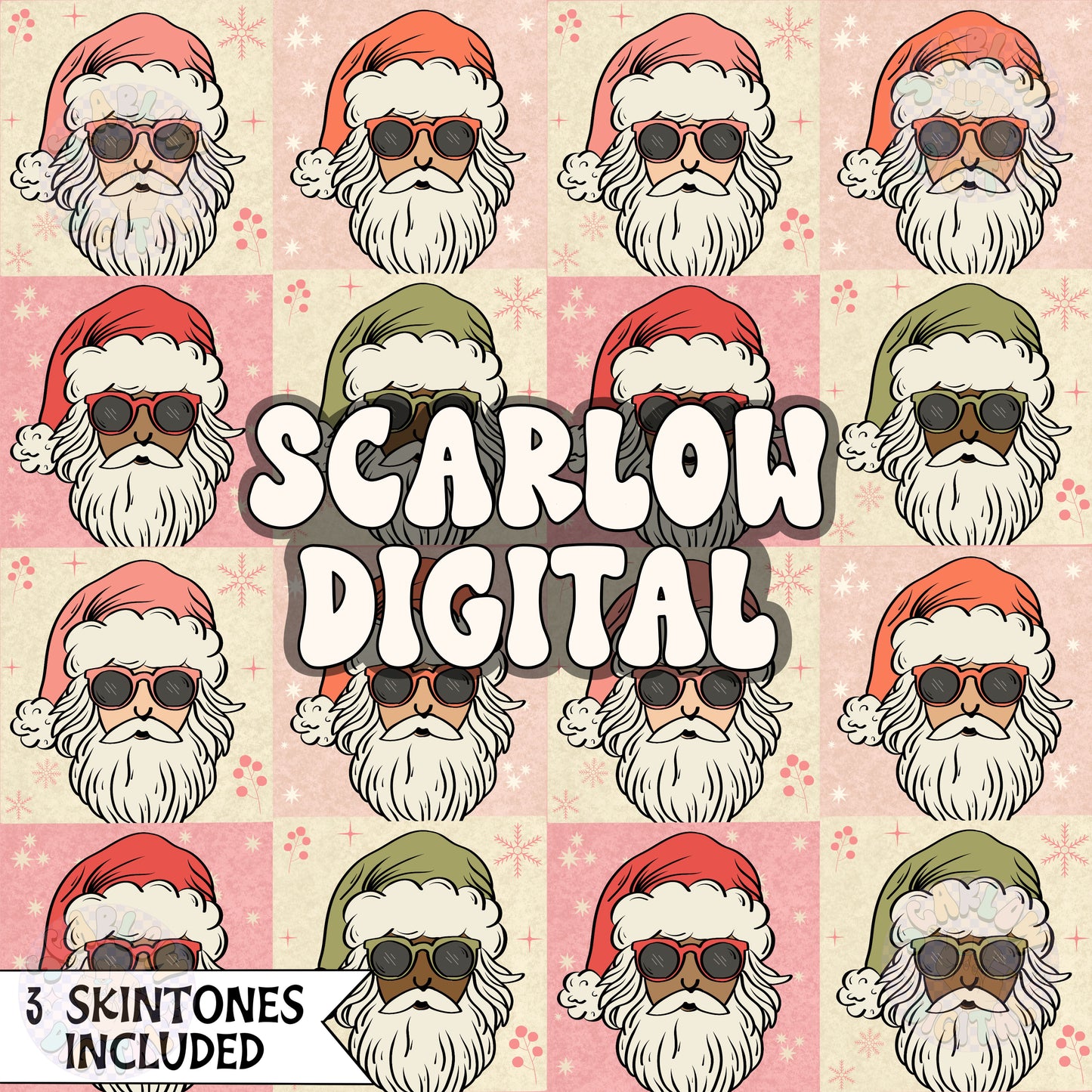 Santa Claus Squares Seamless Pattern Digital Design Download, Christmas seamless pattern, santa hat seamless, winter seamless patterns