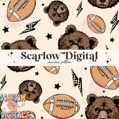 Bears Seamless Pattern Digital Design Download, bears football seamless file, team mascot digital prints, football season seamless patterns