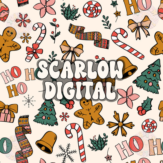 Ho Ho Ho Seamless Pattern Digital Design Download, Christmas seamless pattern, xmas digital paper, tree seamless, gingerbread seamless file