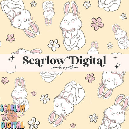 Floral Easter Bunny Seamless Pattern Sublimation Digital Design Download, flowers seamless pattern, spring seamless file, girly seamless