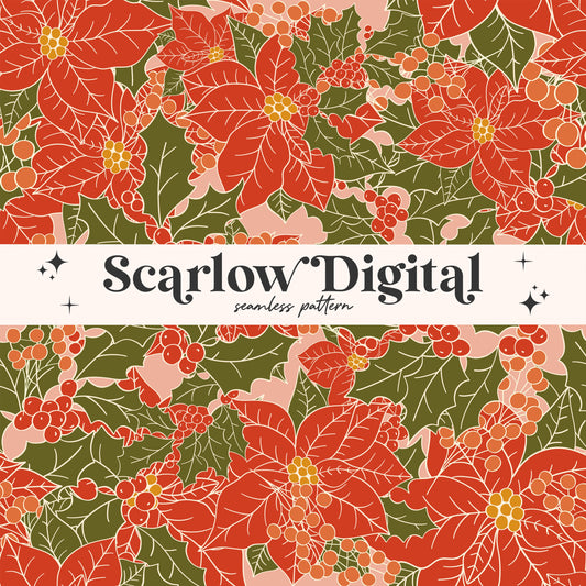 Floral Seamless Pattern-Christmas Sublimation Digital Design Download-poinsettia seamless file, christmas flowers seamless, floral designs