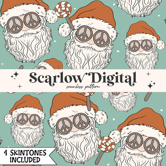 Groovy Santa Claus Seamless Pattern-Christmas Sublimation Digital Design Download-peace santa seamless, groovy christmas seamless pattern